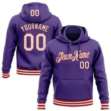 Load image into Gallery viewer, Custom Stitched Purple White-Red Sports Pullover Sweatshirt Hoodie