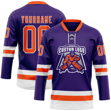 Charger l'image dans la galerie, Custom Purple Orange-White Hockey Lace Neck Jersey