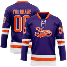 Charger l'image dans la galerie, Custom Purple Orange-White Hockey Lace Neck Jersey