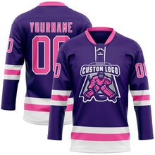 Charger l'image dans la galerie, Custom Purple Pink-White Hockey Lace Neck Jersey