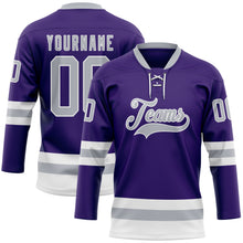 Charger l'image dans la galerie, Custom Purple Gray-White Hockey Lace Neck Jersey