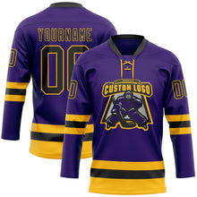 Charger l'image dans la galerie, Custom Purple Black-Gold Hockey Lace Neck Jersey