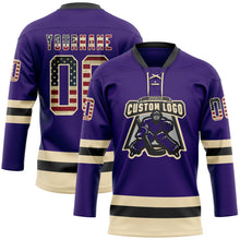Charger l'image dans la galerie, Custom Purple Vintage USA Flag Cream-Black Hockey Lace Neck Jersey