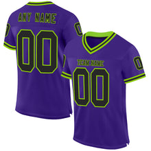 Load image into Gallery viewer, Custom Purple Black-Neon Green Mesh Authentic Throwback Football Jersey
