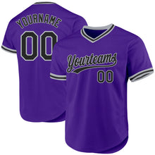 Загрузить изображение в средство просмотра галереи, Custom Purple Black-Gray Authentic Throwback Baseball Jersey