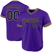 Загрузить изображение в средство просмотра галереи, Custom Purple Navy-Old Gold Authentic Throwback Baseball Jersey