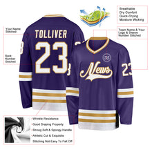Load image into Gallery viewer, Custom Purple White-Old Gold Hockey Jersey