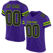 Laden Sie das Bild in den Galerie-Viewer, Custom Purple Black-Neon Green Mesh Authentic Football Jersey