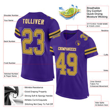 Laden Sie das Bild in den Galerie-Viewer, Custom Purple Old Gold Black-Cream Mesh Authentic Football Jersey