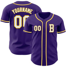 Laden Sie das Bild in den Galerie-Viewer, Custom Purple White-Yellow Authentic Baseball Jersey