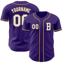 Laden Sie das Bild in den Galerie-Viewer, Custom Purple White-Old Gold Authentic Baseball Jersey
