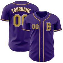 Laden Sie das Bild in den Galerie-Viewer, Custom Purple Old Gold Black-Cream Authentic Baseball Jersey