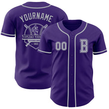 Laden Sie das Bild in den Galerie-Viewer, Custom Purple Gray Authentic Baseball Jersey