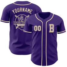 Laden Sie das Bild in den Galerie-Viewer, Custom Purple Cream Authentic Baseball Jersey