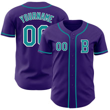 Laden Sie das Bild in den Galerie-Viewer, Custom Purple Teal-White Authentic Baseball Jersey