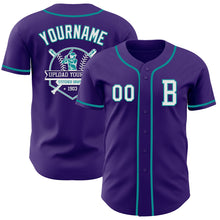 Laden Sie das Bild in den Galerie-Viewer, Custom Purple White-Teal Authentic Baseball Jersey