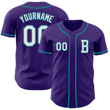 Laden Sie das Bild in den Galerie-Viewer, Custom Purple White-Teal Authentic Baseball Jersey