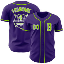 Laden Sie das Bild in den Galerie-Viewer, Custom Purple Neon Green-White Authentic Baseball Jersey