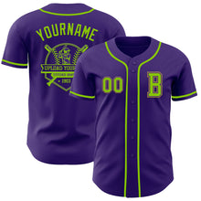 Laden Sie das Bild in den Galerie-Viewer, Custom Purple Neon Green-Old Gold Authentic Baseball Jersey