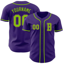 Laden Sie das Bild in den Galerie-Viewer, Custom Purple Neon Green-Old Gold Authentic Baseball Jersey