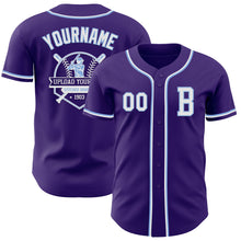 Laden Sie das Bild in den Galerie-Viewer, Custom Purple White-Light Blue Authentic Baseball Jersey