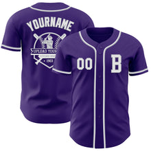 Laden Sie das Bild in den Galerie-Viewer, Custom Purple White-Gray Authentic Baseball Jersey
