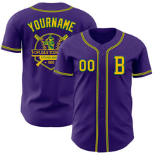 Laden Sie das Bild in den Galerie-Viewer, Custom Purple Yellow-Kelly Green Authentic Baseball Jersey