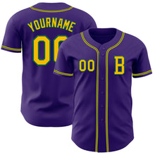 Laden Sie das Bild in den Galerie-Viewer, Custom Purple Yellow-Kelly Green Authentic Baseball Jersey
