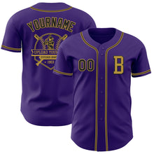 Laden Sie das Bild in den Galerie-Viewer, Custom Purple Black-Old Gold Authentic Baseball Jersey