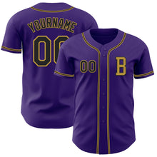 Laden Sie das Bild in den Galerie-Viewer, Custom Purple Black-Old Gold Authentic Baseball Jersey