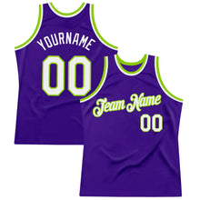 Загрузить изображение в средство просмотра галереи, Custom Purple White-Neon Green Authentic Throwback Basketball Jersey