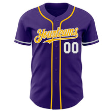 Load image into Gallery viewer, Custom Purple White Gray-Gold Authentic Baseball Jersey
