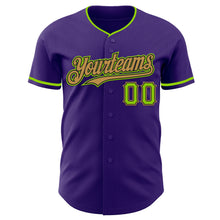 Load image into Gallery viewer, Custom Purple Neon Green Black-Old Gold Authentic Baseball Jersey