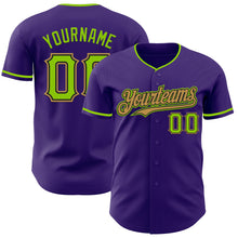 Load image into Gallery viewer, Custom Purple Neon Green Black-Old Gold Authentic Baseball Jersey