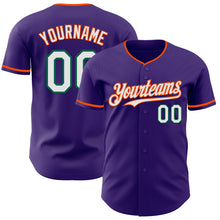Load image into Gallery viewer, Custom Purple White Orange-Kelly Green Authentic Baseball Jersey