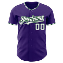 Load image into Gallery viewer, Custom Purple White Green-Gray Authentic Baseball Jersey