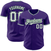Load image into Gallery viewer, Custom Purple White Green-Gray Authentic Baseball Jersey