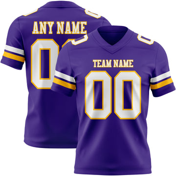 Custom Purple White-Gold Authentic Football Jersey