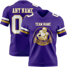 Загрузить изображение в средство просмотра галереи, Custom Purple White-Old Gold Authentic Football Jersey