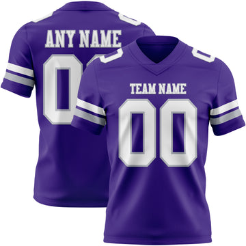 Custom Purple White-Gray Authentic Football Jersey