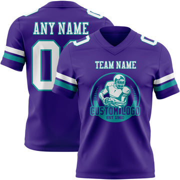 Custom Purple White-Teal Authentic Football Jersey