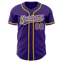 Load image into Gallery viewer, Custom Purple White-Yellow Authentic Baseball Jersey