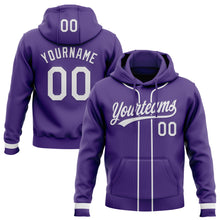 Load image into Gallery viewer, Custom Stitched Purple White Baseball Pullover Sweatshirt Hoodie