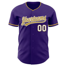 Load image into Gallery viewer, Custom Purple Old Gold-White Authentic Baseball Jersey
