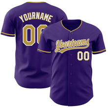 Load image into Gallery viewer, Custom Purple Old Gold-White Authentic Baseball Jersey