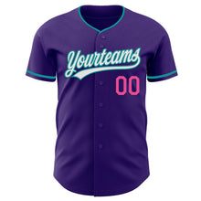 Load image into Gallery viewer, Custom Purple White Teal-Pink Authentic Baseball Jersey