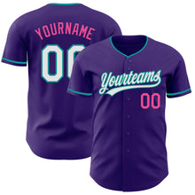 Load image into Gallery viewer, Custom Purple White Teal-Pink Authentic Baseball Jersey
