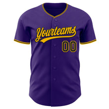 Load image into Gallery viewer, Custom Purple Black-Gold Authentic Baseball Jersey
