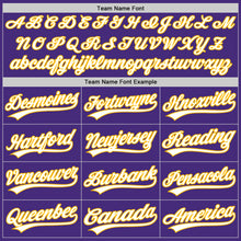 Load image into Gallery viewer, Custom Purple White-Gold Authentic Baseball Jersey