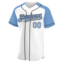 Загрузить изображение в средство просмотра галереи, Custom White Light Blue-Black Authentic Raglan Sleeves Baseball Jersey